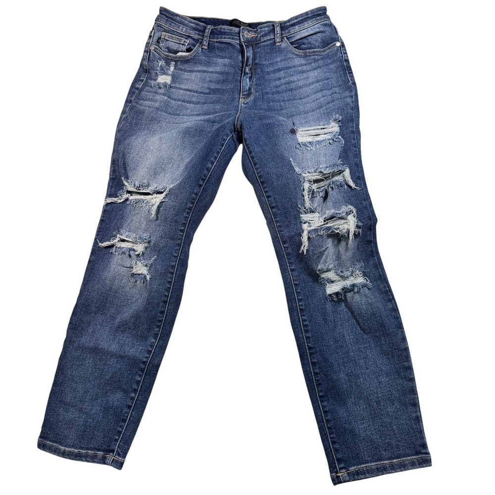 Judy Blue Boyfriend Fit Distressed Blue Denim Jeans Women 13/31 stretch ripped